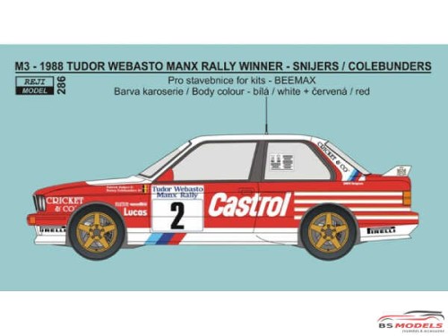 REJI286 BMW M3 Tudor Webasto Manx Rally winner 1988  Snijers/Colebunders Waterslide decal Decal
