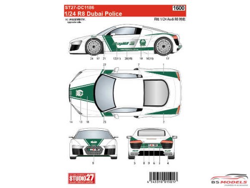 STU27DC1186 Audi R8  Dubai Police Waterslide decal Accessoires