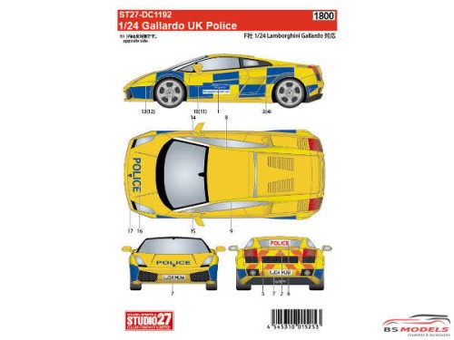 STU27DC1192 Lamborghini Gallardo  UK Police Waterslide decal Accessoires