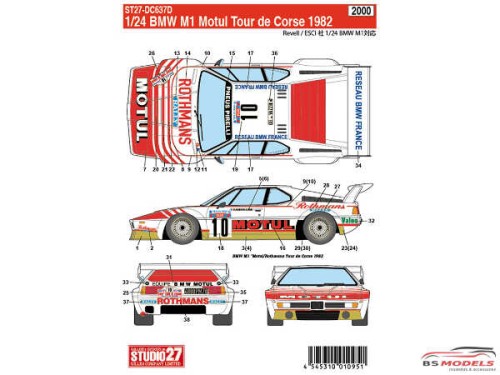 STU27DC637D BMW M1  Motul Tour de Corse  1982 Waterslide decal Decal