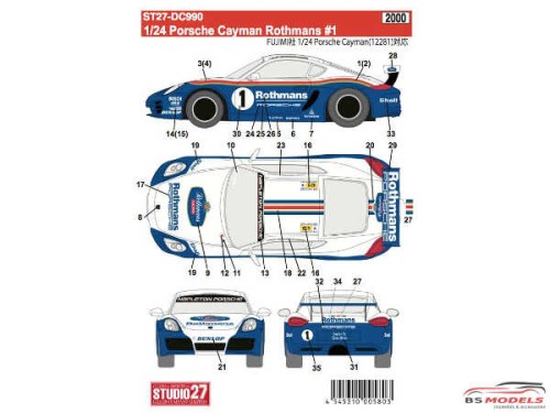 STU27DC990 Porsche Cayman "Rothmans" #1 Waterslide decal Accessoires