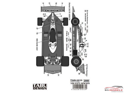 TABU20133 Ferrari 312T3  1978 - 1979  decal Waterslide decal Accessoires