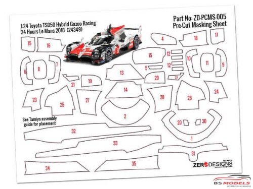 ZDPCMS005 Pre-Cut masking sheet Toyota TS050  Hybrid Gazoo Racing (TAM 24349) Multimedia Accessoires