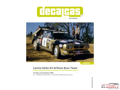 DCLDEC021 Lancia Delta S4 Grifone Esso Team  #1   Costa Brava Rally 1986 Waterslide decal Decal