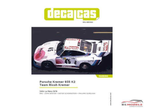 DCLDEC022 Porsche 935 K2 Team Ricoh Kremer  #45  24H Le Mans 1978 Waterslide decal Decal