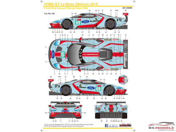SK24094 Ford GTLM  Le Mans 24H  '19  Ford Chip Ganassi Team USA Waterslide decal Decal