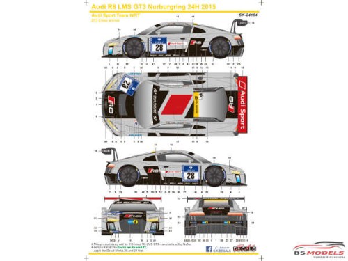 SK24104 Audi R8 LMS GT3 Nurburgring 24H 2015 (GT3 class winner) Waterslide decal Decal