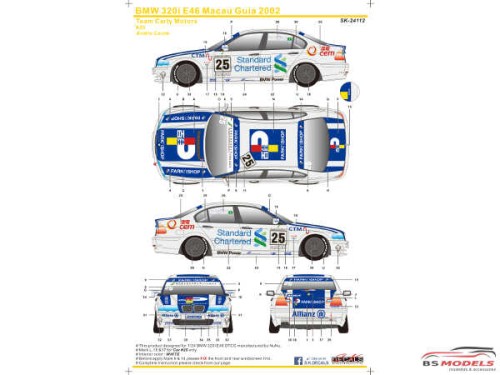 SK24112 BMW 320i E46 Macau Guia  2002  (Team Carly Motors) Waterslide decal Decal