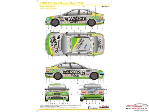 SK24114 BMW 320i E46 Macau Guia  2002  (Team Schubert) Waterslide decal Decal