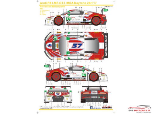 SK24119 Audi R8 LMS GT3 IMSA Daytona 24H 17  #57  Stevenson Motorsports Waterslide decal Decal