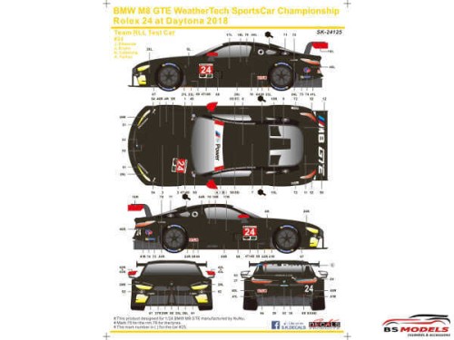 SK24125 BMW M8 GTE  WSC  Rolex 24H Daytona 2018  Team RLL #24  TEST CAR Waterslide decal Decal