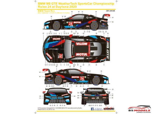 SK24126 BMW M8 GTE  WSC  Rolex 24H Daytona 2018  # 24 Team RLL Waterslide decal Decal