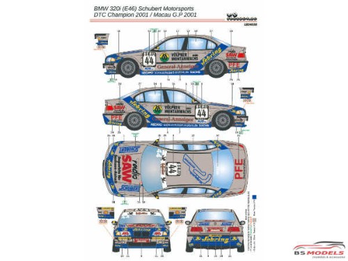 LB24030 BMW 320i E46  Schubert Motorsports DTC Champion 2001 / Macau GP 2001 Waterslide decal Decal