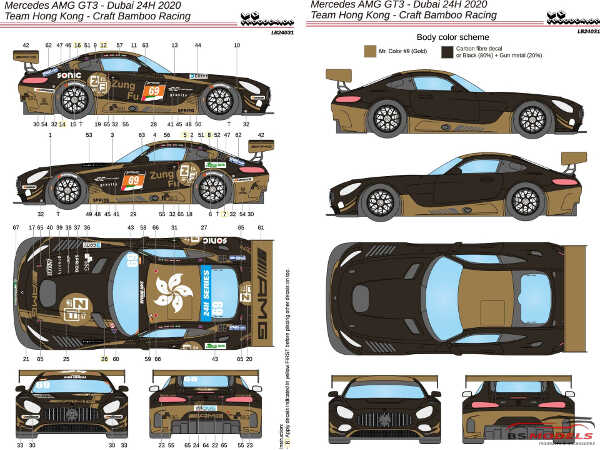 LB24031 Mercedes AMG GT3  Dubai 24H 2020 Team Hong Kong - Craft Bamboo Racing Waterslide decal Decal