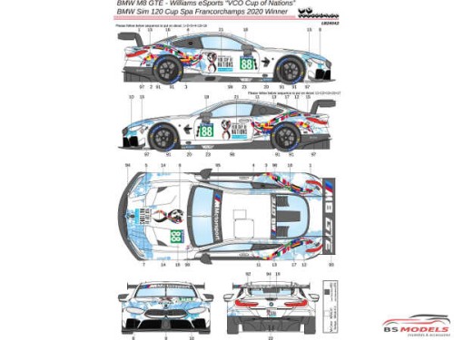 LB24042 BMW  M8  GTE  Williams eSports  "VCO  Cup of Nations" - BMW Sim 120 Cup  Spa Franchorchamps 2020 winner Waterslide decal Decal