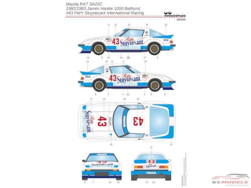 LB24060 Mazda RX7  SA22C #43 Peter Stuyvesant International Racing - James Hardie 1000 Bathurst 1982/1983 Waterslide decal Decal