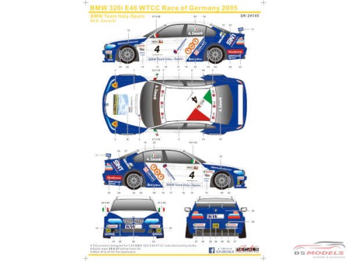 SK24145 BMW 320i E46 WTCC Race of Germany 2005 Waterslide decal Decal