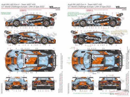 LB24066 Audi R8 LMS Evo II - Team WRT #30 GT World Challenge Europe / 24H of Spa 2022 Waterslide decal Decal