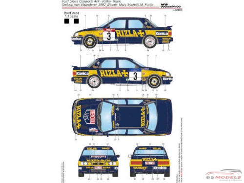 LB24076 Ford Sierra Cosworth 4x4 - Rizla+ Team - Omloop van Vlaanderen 1992 winner - Marc Soulet/J.M. Fortin Waterslide decal Decal