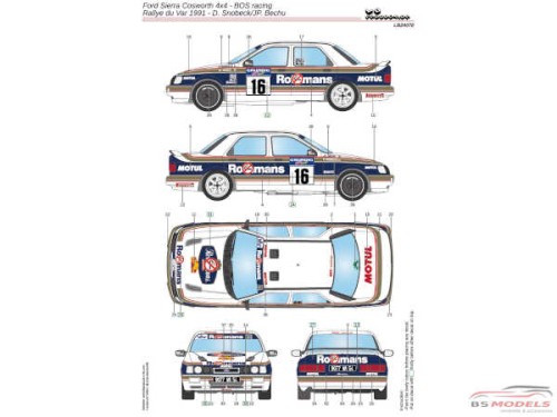 LB24078 Ford Sierra Cosworth 4x4 - BOS racing - Rally du Var 1991 - D. Snobeck/JP.Bechu Waterslide decal Decal