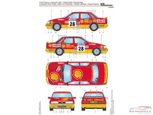 LB24081 Ford Sierra Cosworth 4x4 - Shell Rally Scholarship - Lombard RAC Rally 1992 Gr. N winner -Alistair McRae / David Senior Waterslide decal Decal
