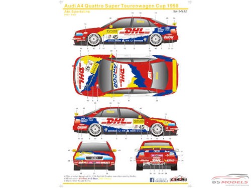 SK24152 Audi A4 Quattro Super Tourenwagen Cup 1998  Abt Sportline Waterslide decal Decal