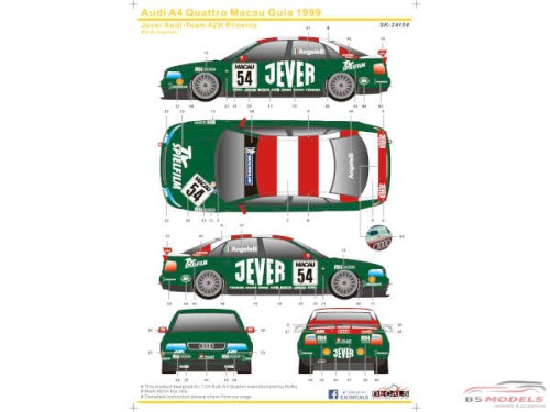 SK24154 Audi A4 Quattro Super Tourenwagen Cup 1999  Jever  Audi-Team AZK Phoenix Waterslide decal Decal