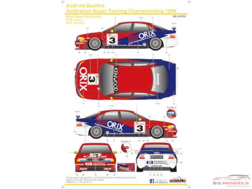 SK24155 Audi A4 Quattro Australian Super Touring Championship 1996  Audi Sport Australia Waterslide decal Decal