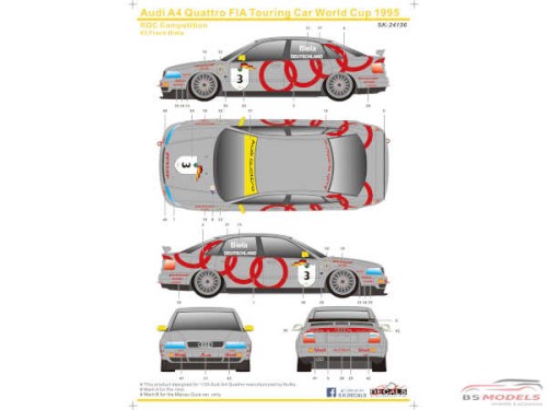 SK24156 Audi A4 Quattro FIA Touring Car World Cup 1995  ROC Competition Waterslide decal Decal