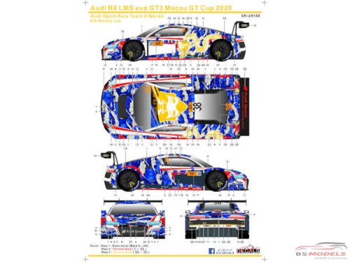 SK24158 Audi R8 LMS Evo GT3 Macau GT Cup 2020 Audi Sport Asia Team  X Works Waterslide decal Decal