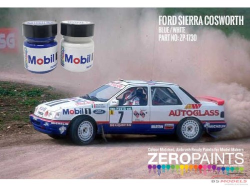 ZP1730 Ford Sierra Cosworth 4x4 Rally Mobil 1 Blue/white  2x30ml Paint Material