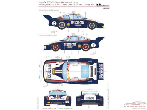 LB24082 Porsche 935 K2 - Team Rothmans-Porsche Penang GP 1983  Super Saloon Winner - Harvey Yap Waterslide decal Decal