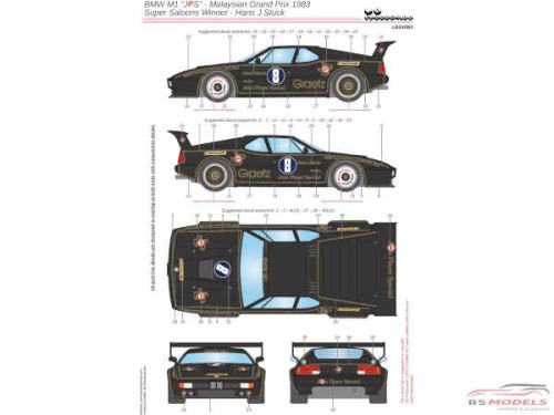 LB24083 BMW M1 "JPS" - Malaysian Grand Prix 1983 Super Saloon Winner - Hans J. Stuck Waterslide decal Decal