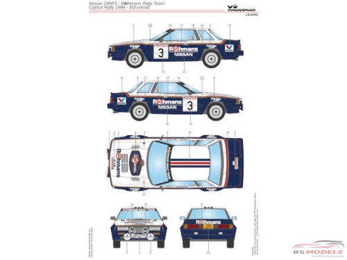 LB24084 Nissan 240RS  - Rothmans Rally Team - Cyprus Rally 1986 - 3rd overall Waterslide decal Decal