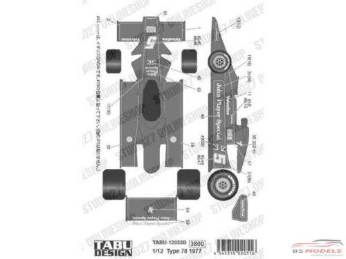 TABU12033B Lotus Type 78 Full sponsor decal (1977) Waterslide decal Decal