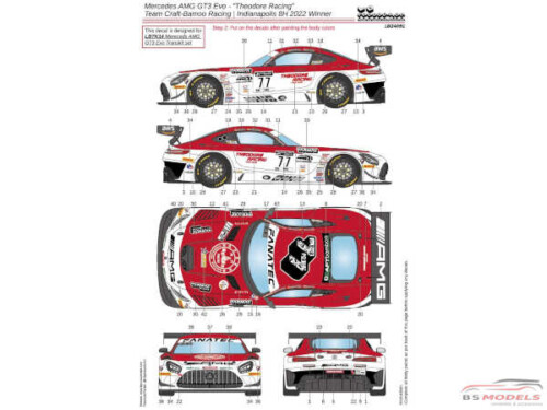 LB24091 Mercedes AMG GT3 Evo "Theodore Racing" Team Craft-Bamboo - Indianapolis 8H 2022 winner Waterslide decal Decal