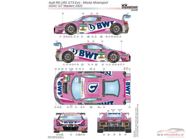LB24098 Audi R8 LMS GT3 Evo - Mucke Motorsport ADAC GT Masters 2020 (FOR MENG) Waterslide decal Decal