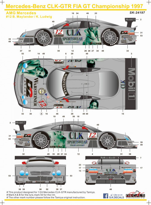 SK24197 Mercedes-Benz CLK-GTR FIA GT Championship 1997 AMG Mercedes Waterslide decal Decal