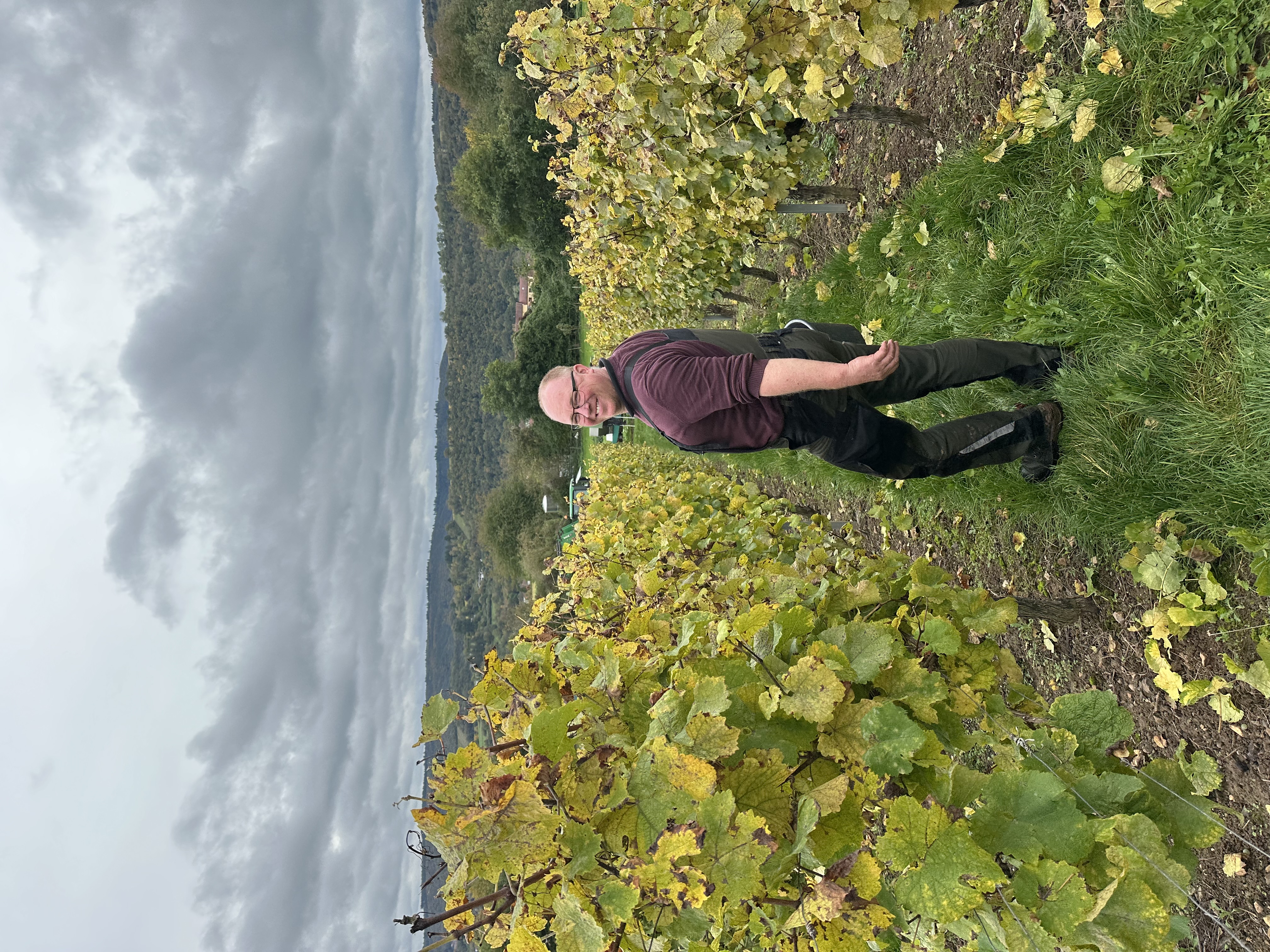 Fröhlicher Winzer im Weinberg