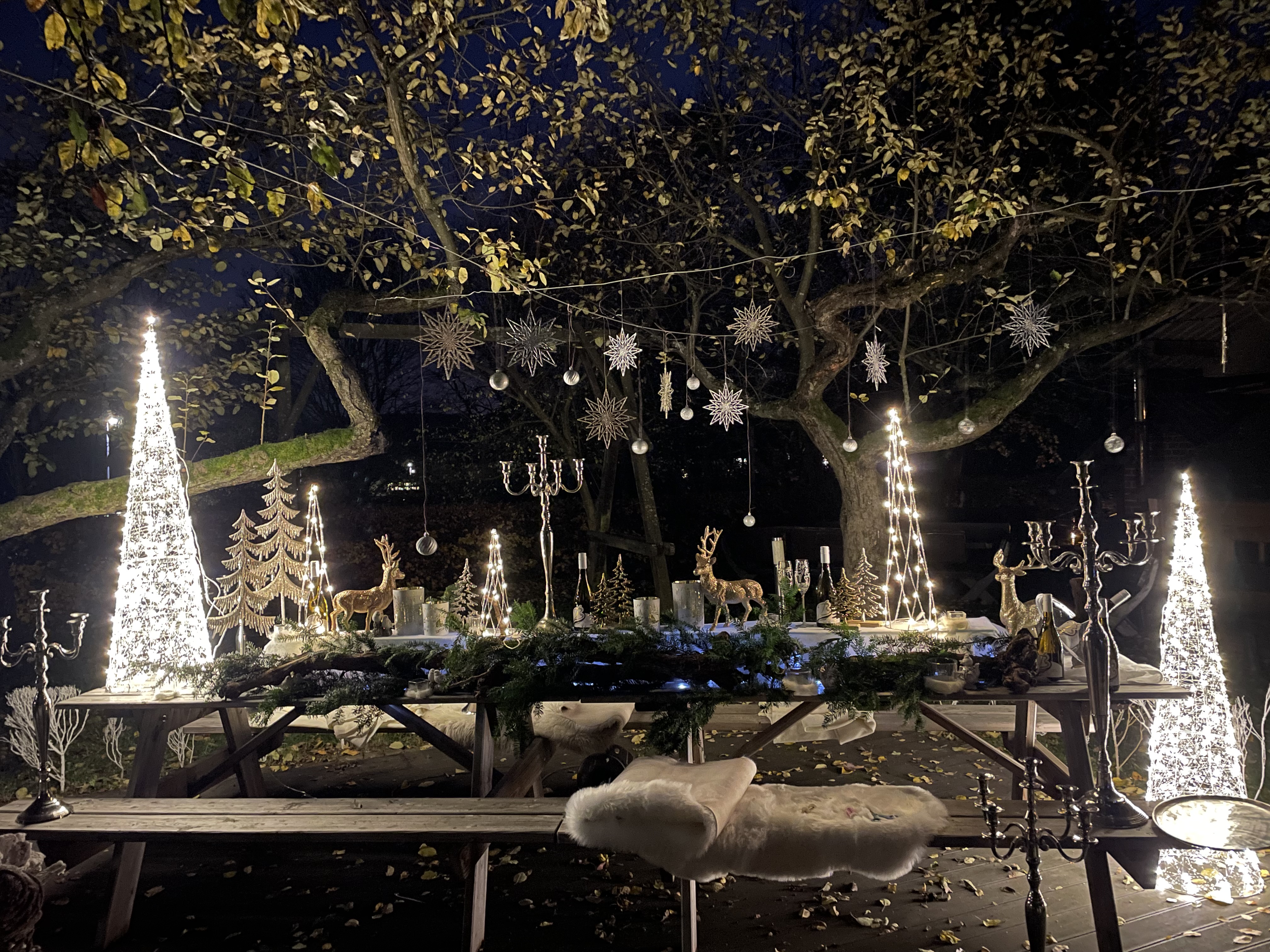 Winterliche Beleuchtung im Buchenländerhof zum Wintermarkt