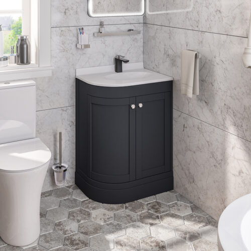 Black Hardwick Right Hand 2 Door Corner Cabinet Basin Unit
