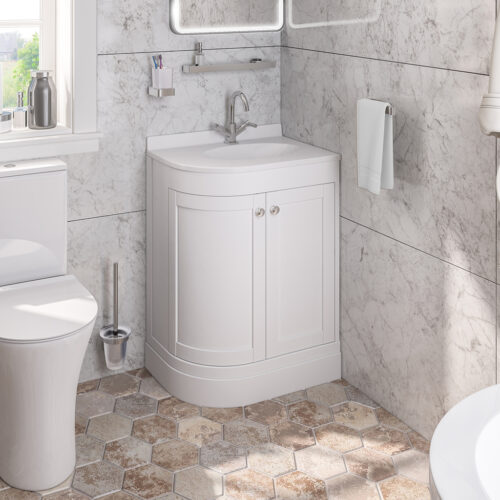 White Hardwick Right Hand 2 Door Corner Cabinet Basin Unit
