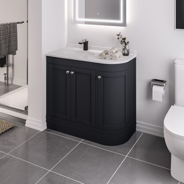 Black Hardwick Left Hand 3 Door Corner Cabinet Basin Unit