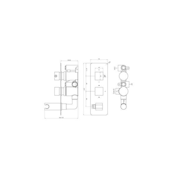 Chrome Square Handle, 2 Outlet Concealed Valve with Diverter