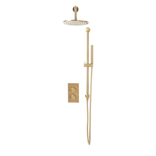 Core Brushed Brass Round Handle, Handset & Mounting Bracket