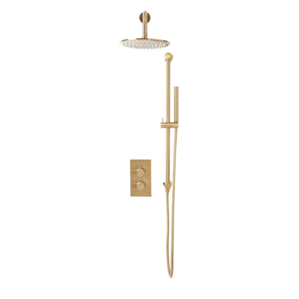 Core Brushed Brass Round Handle, Handset & Mounting Bracket