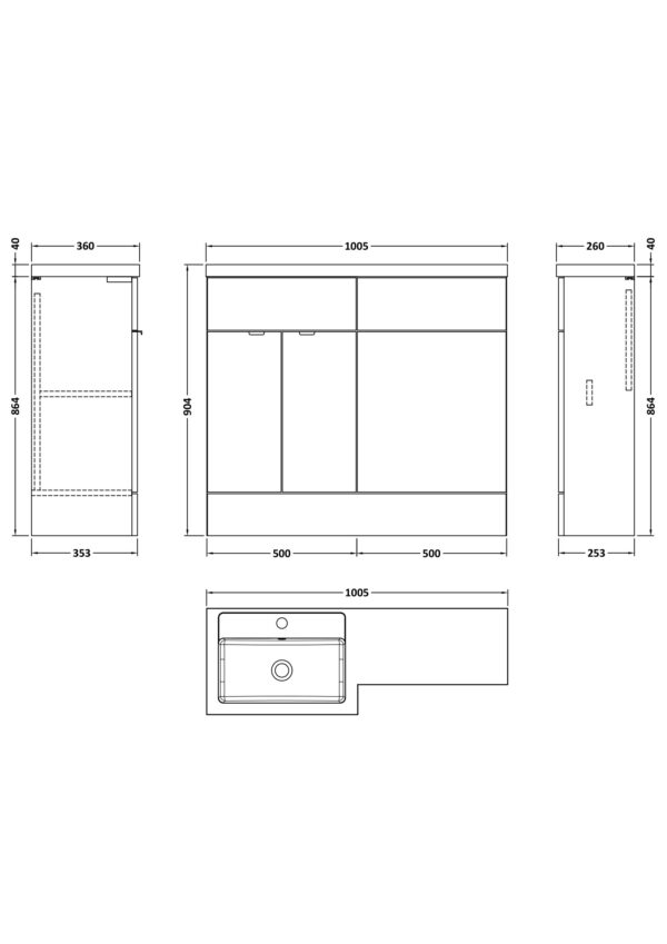 White Fusion Floor Standing 2 Door Vanity Basin & WC Left Hand Combination