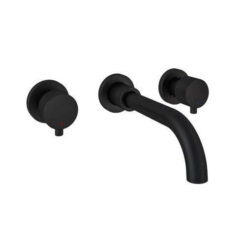 98.2048_0 Black Meriden 3 Tap Hole Wall Mounted Basin Tap Set