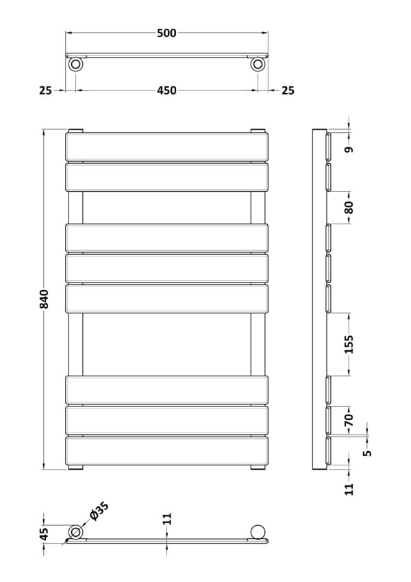Black Piazza Square Flat Towel Radiator