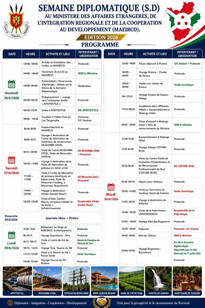 Semaine Diplomatique ( S.D ) au Ministère des Affaires Étrangères, de l’Intégration Régionale et de la Coopération au Développement ( MAEIRCD ).